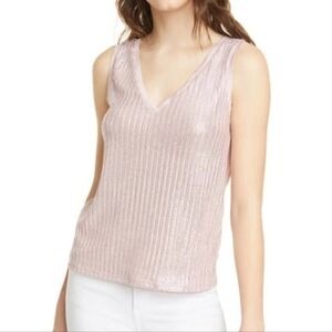 TED BAKER Robinee Ribbed Metallic Top In Baby-pink Size 2 US-Size 6